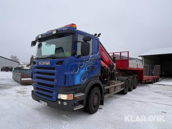 Lastväxlare Scania R480 med kran, trailersläp och 2st lastväxlarflak