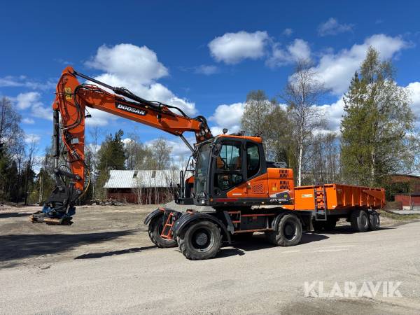 Grävmaskin Doosan DX165W-5 med vagn & mycket redskap