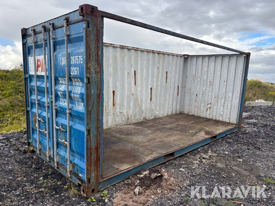 Container 20 fot med uppsågad långsida