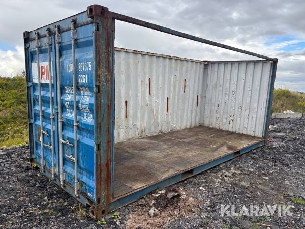Container 20 fot med uppsågad långsida