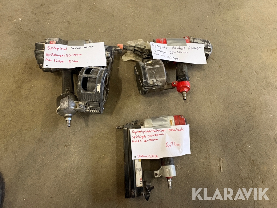 Parti med Spik/Dyckertpistoler Senco, Meectools, Haubold