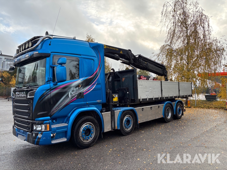 Kranväxlare Scania G490 8x2 489hk, med Palfingerkran & gripskopa