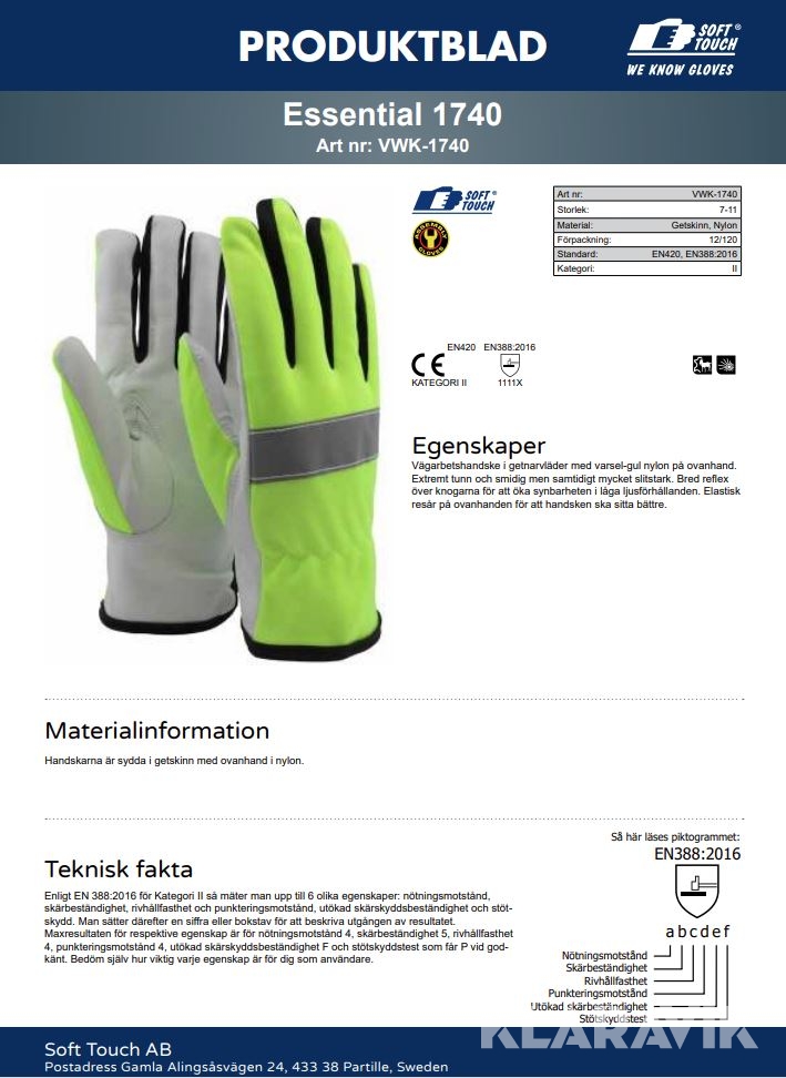 Vägarbetshandske gul 360 par Soft Touch ® Essential