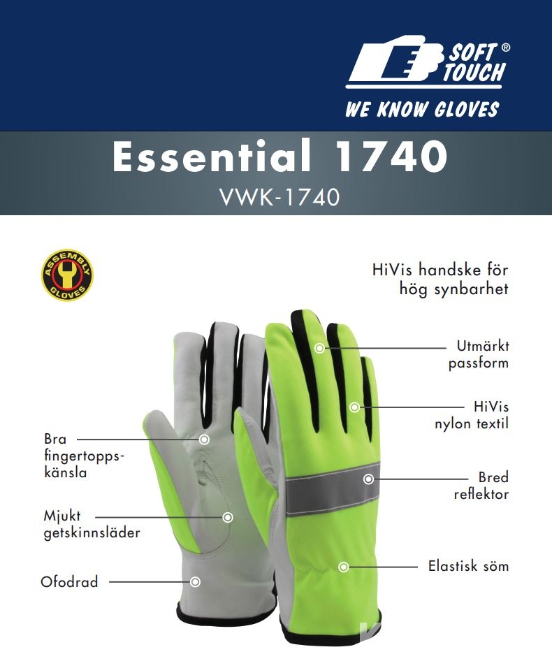 Vägarbetshandske gul 360 par Soft Touch ® Essential