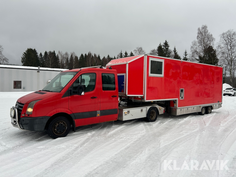 Dragbil Volkswagen Crafter 50 med Berco verkstadsvagn