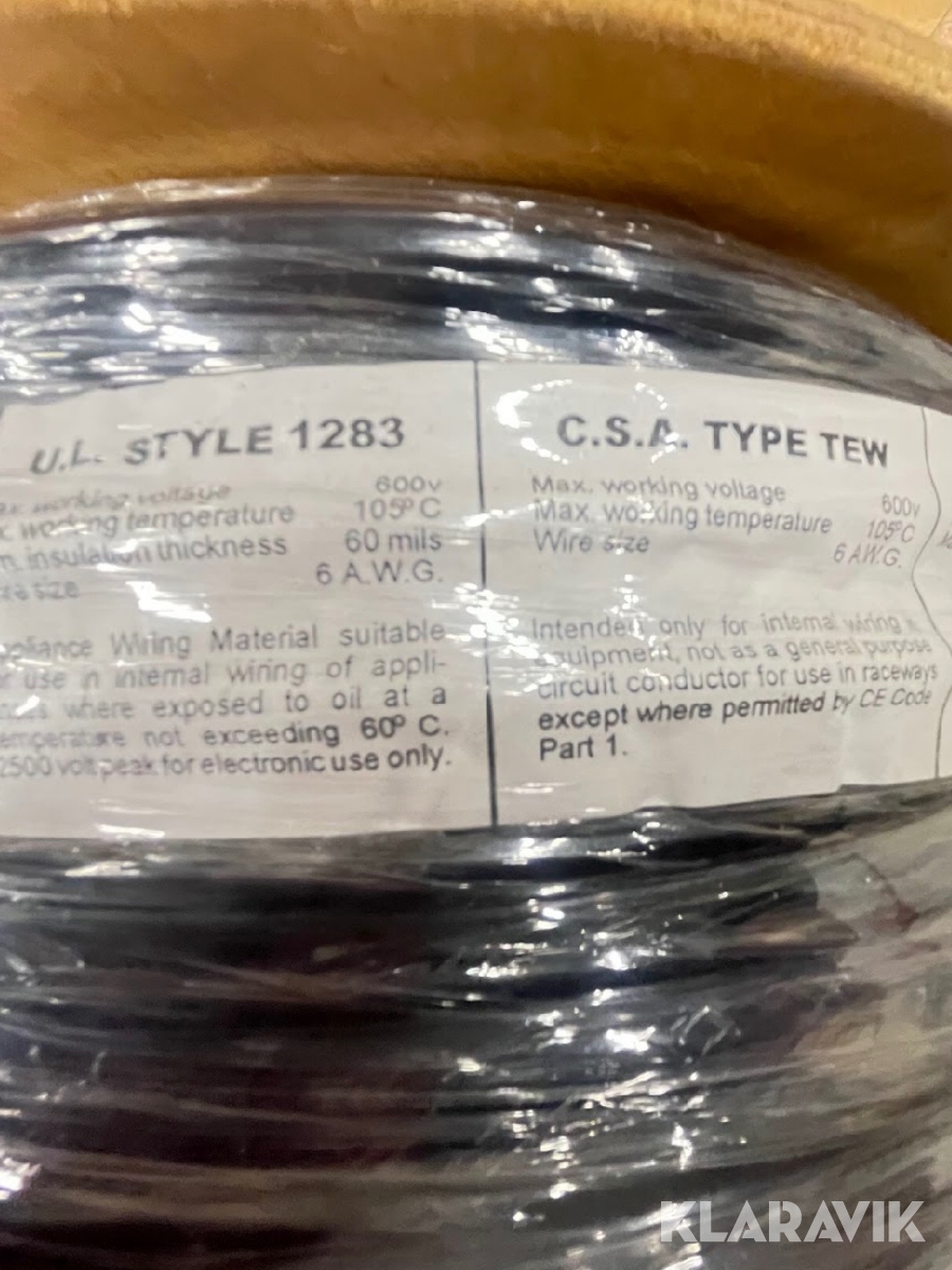 Parti med kabel Tri-rated Switchgear wire 100m, 16mm^2 - U.L. Style 1283 - BLACK
