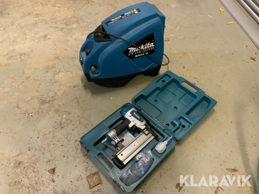 Kompressor och dyckert pistol Kompressor Makita MAC610 och Spikpistol Makita AF505