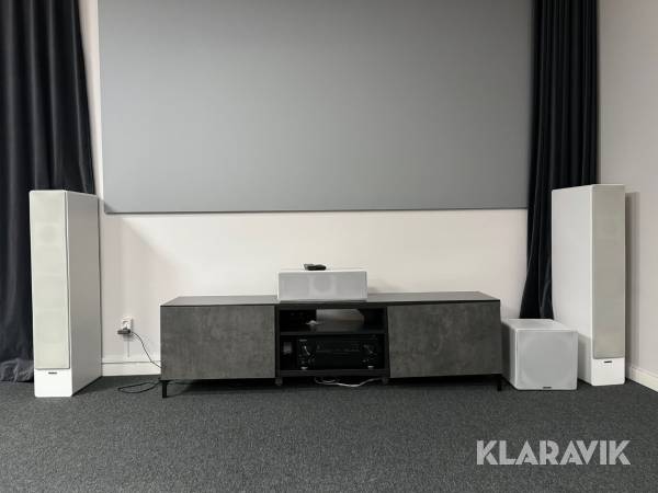 Projektor Epson H961B med duk och högtalare