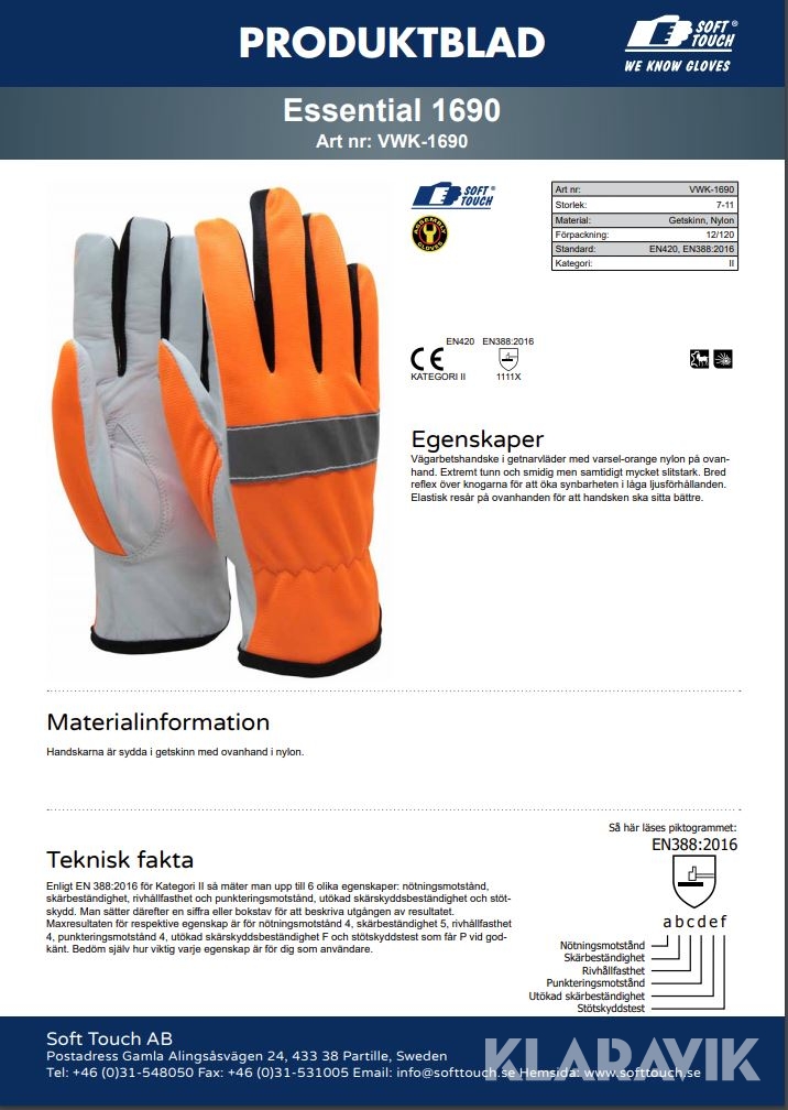 Vägarbetshandske orange 120 par Soft Touch ® Essential