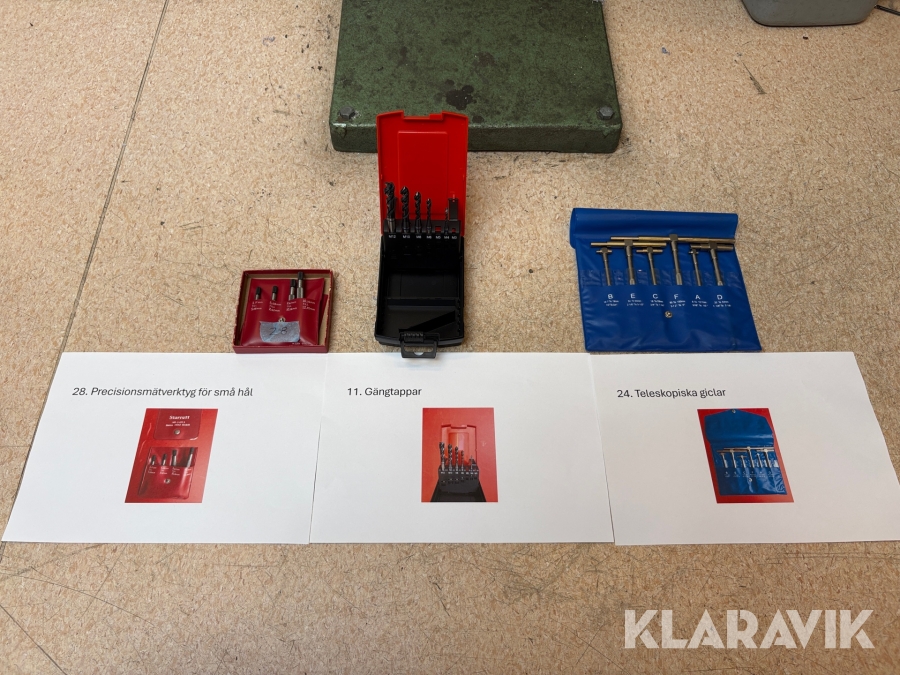 Parti med Precisionsmätverktyg Samt Teleskopiska Giclar samt gängtappar.