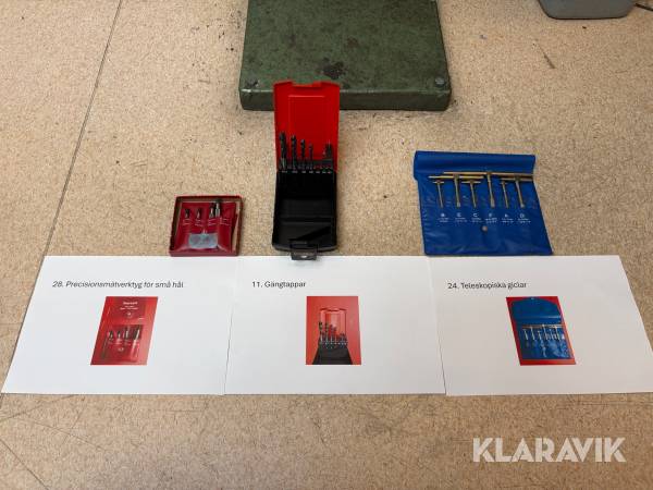 Parti med Precisionsmätverktyg Samt Teleskopiska Giclar samt gängtappar.