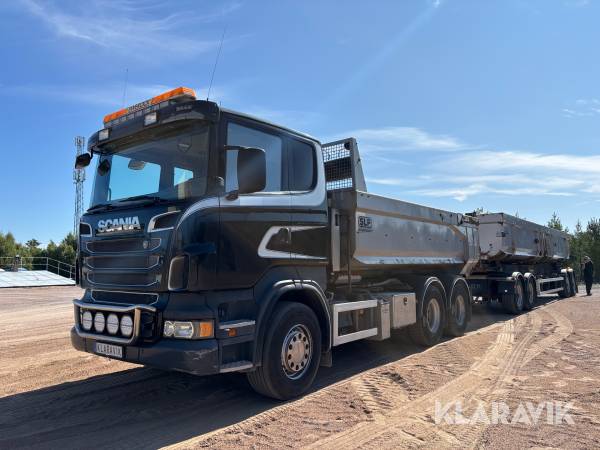 Kassettebil Scania R730 6x4 16.4 med släp och tre flak 3x12m3