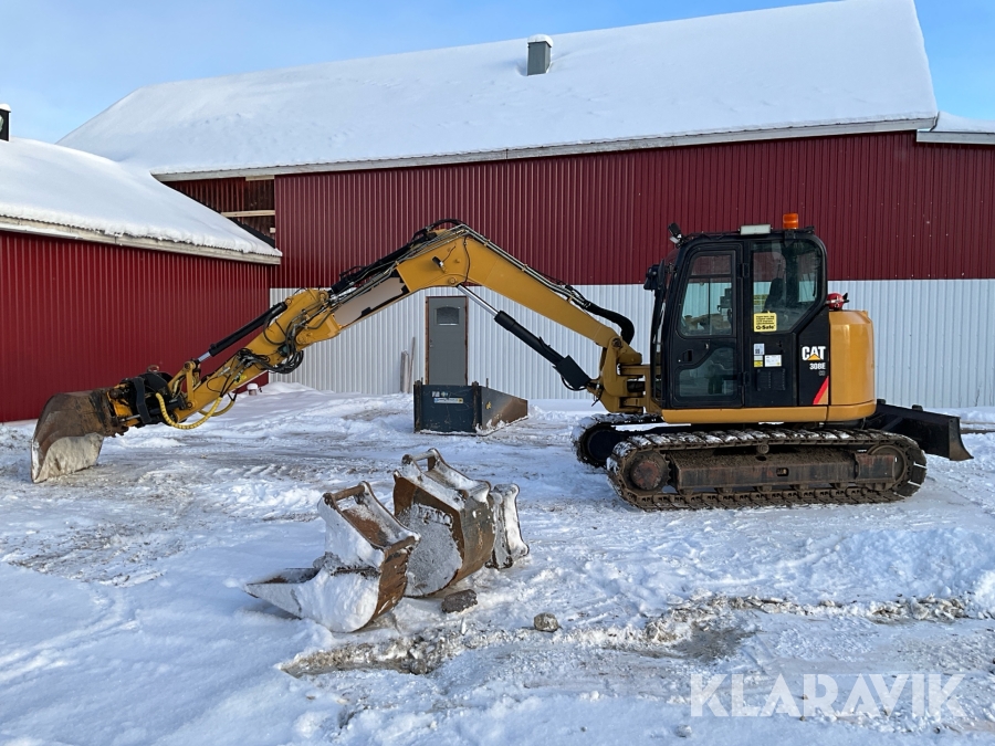 Grävmaskin CAT 308E CR med tiltrotator och flera redskap