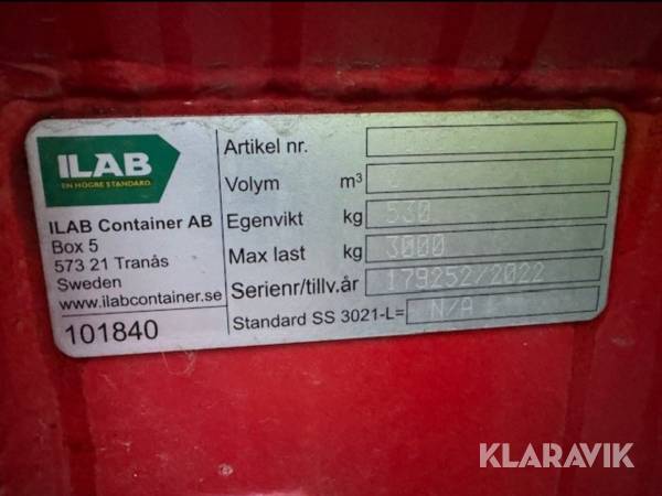 Container ILAB 3kbm, Sigtuna, Klaravik auktioner