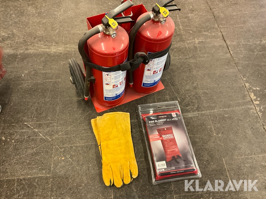 Brandsläckarvagn Housegard med handskar och brandfilt