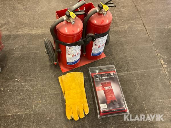 Brandsläckarvagn Housegard med handskar och brandfilt