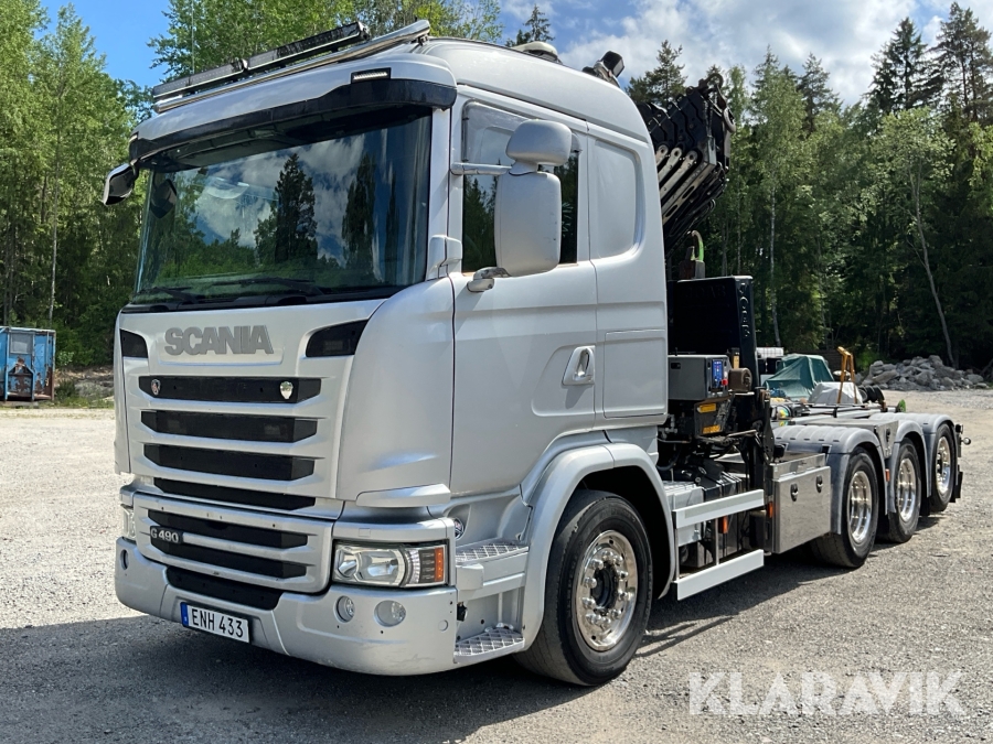 Kranväxlare Scania G490 med kran HMF 2620 och växlare JOAB L20