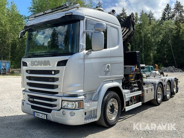 Kranväxlare Scania G490 med kran HMF 2620 och växlare JOAB L20