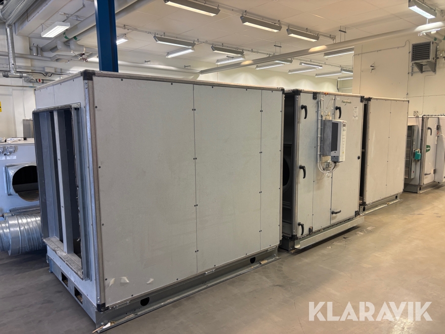 Stort parti ventilationsaggregat Fläktwoods EQGB / EUGA 10 delar Styrskåp/Frekvensomvandlare/ trummor