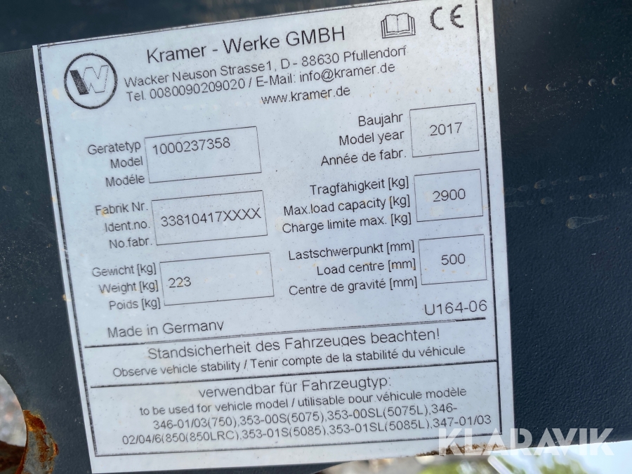 Hjullastare Kramer 352 med redskap