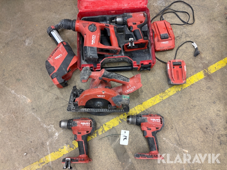 Borrhammare 1 st, Cirkelsåg 1 st, Skruvdragare 3 st, Dammsugare 1 st Hilti 