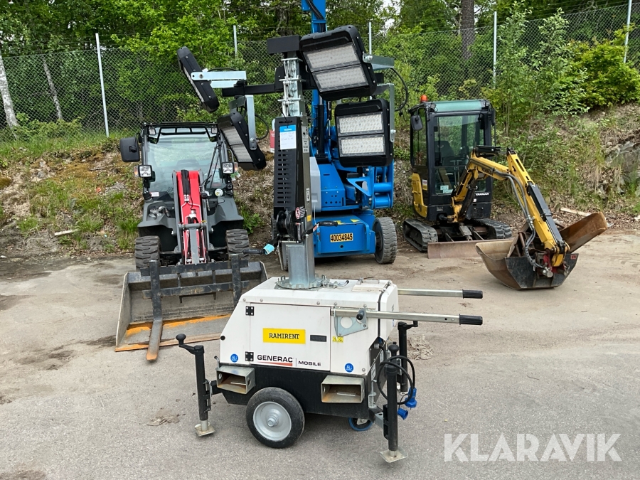 Belysningsmast teleskop 7meter på hjul LED Generac Link T4