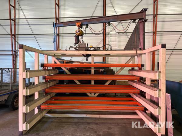 Utdragbart plåtställ med pelarkran vakuumlyft