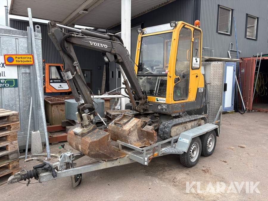 Minigrävare Volvo EC15B med maskintrailer