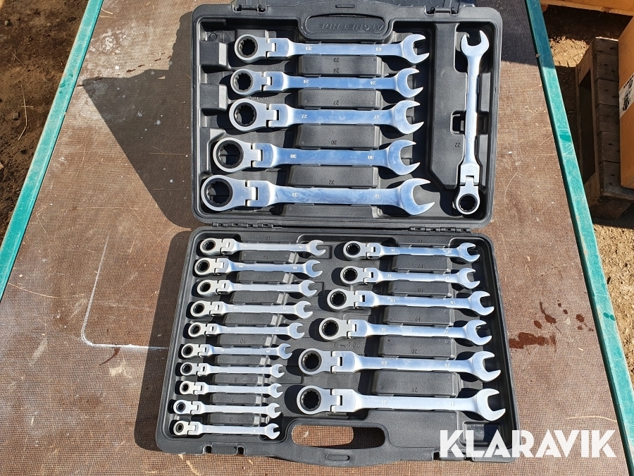 Ringspärrnyckelsats Crome Vanadium 22 delar Ledad modell