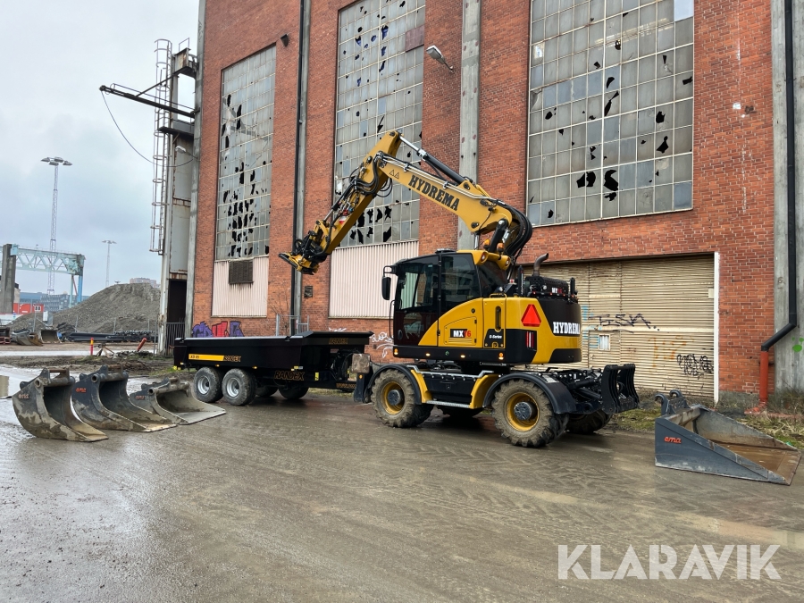 Grävmaskin Hydrema MX 16 G med vagn och redskap