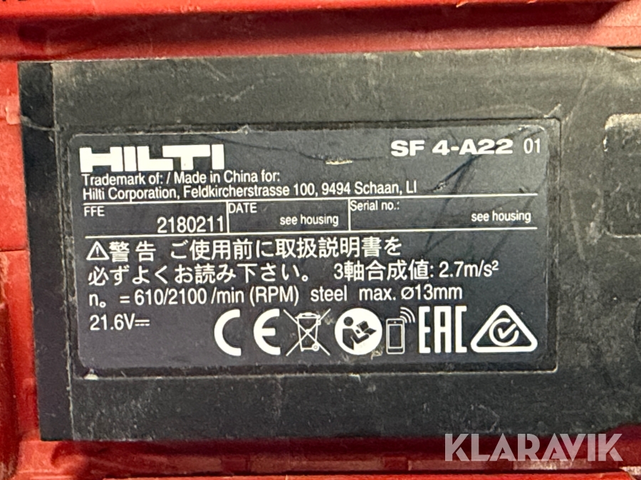 Parti med Verktyg Hilti SJT-G-A22/ SR4-A22/ SCW-22A/ SF4-A22