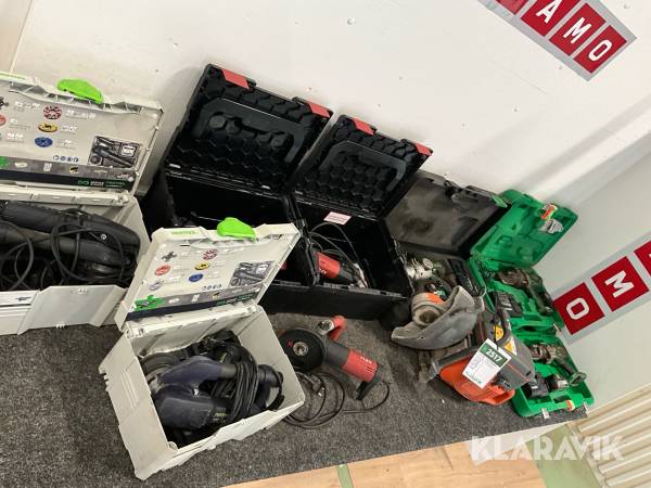 Paket med 9st klipp, slip och kapmaskiner Flex, Husqvarna, Bendof, Festool