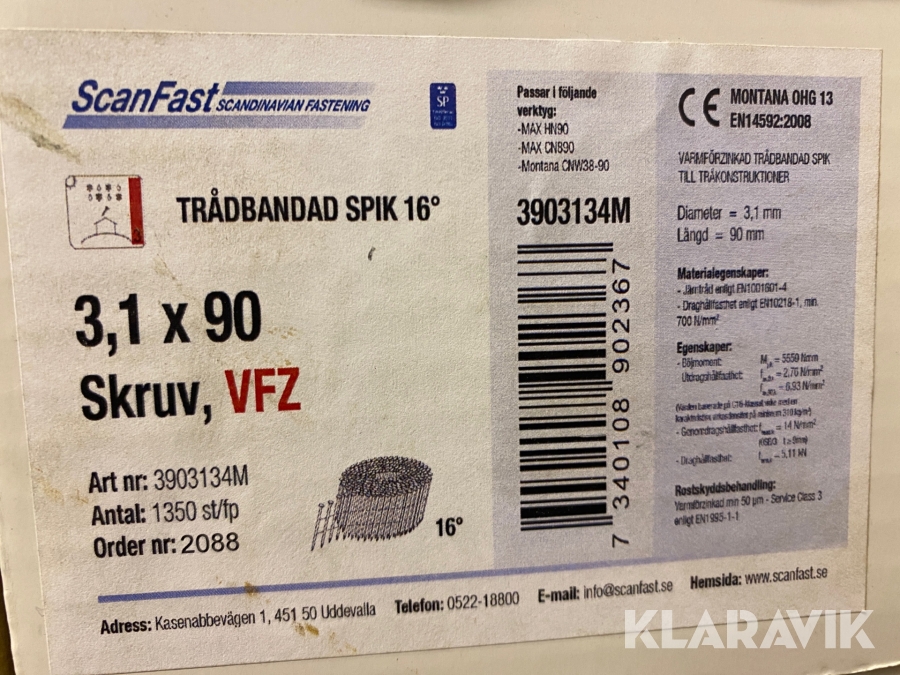 Trådbandad spik Scanfast 3,1x90 16*, Älvkarleby, Klaravik au