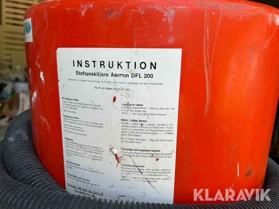Industridammsugare Ermator Aermin DFL200, Lerum, Klaravik au