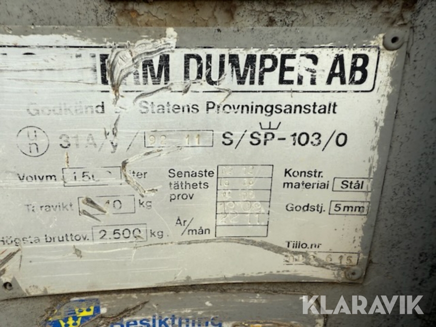 Dieseltank TJM DUMPER 1,5m3