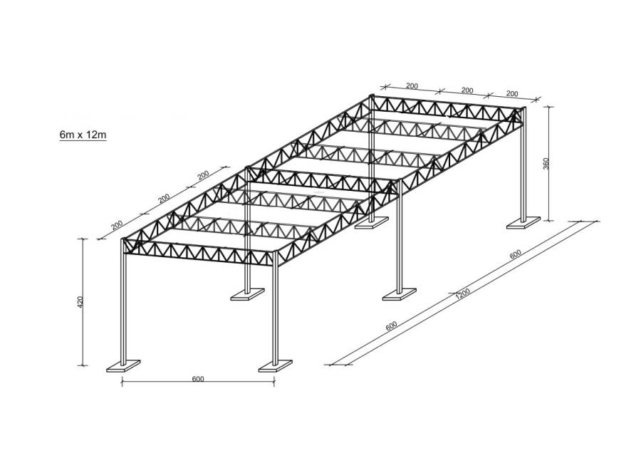 Stålstomme 6   x  12  x  4.2  x  3.6 m   (Ny)