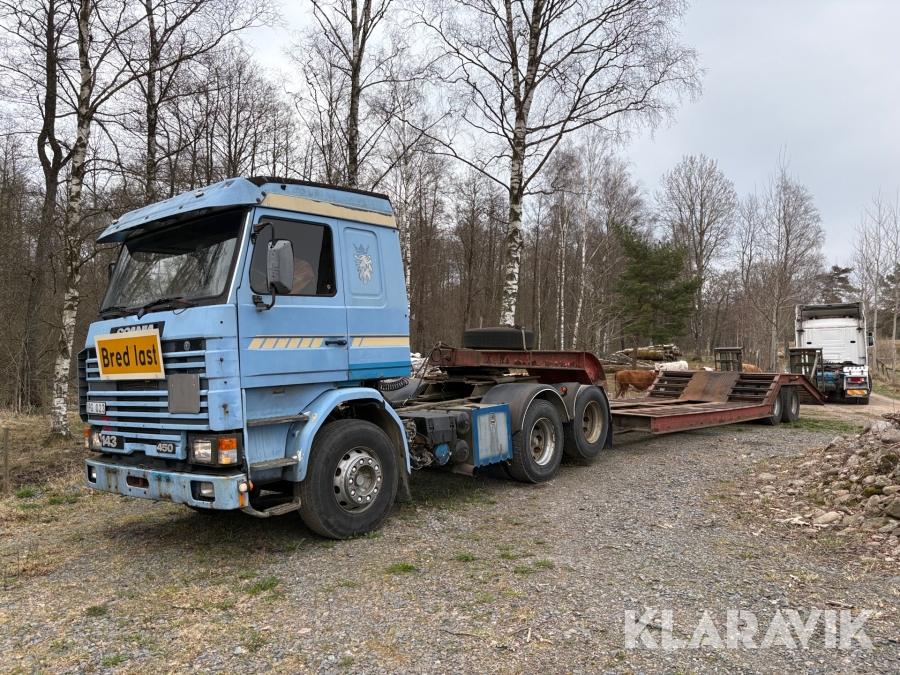 A-Traktor Scania 143 450 6x2 med maskintrailer