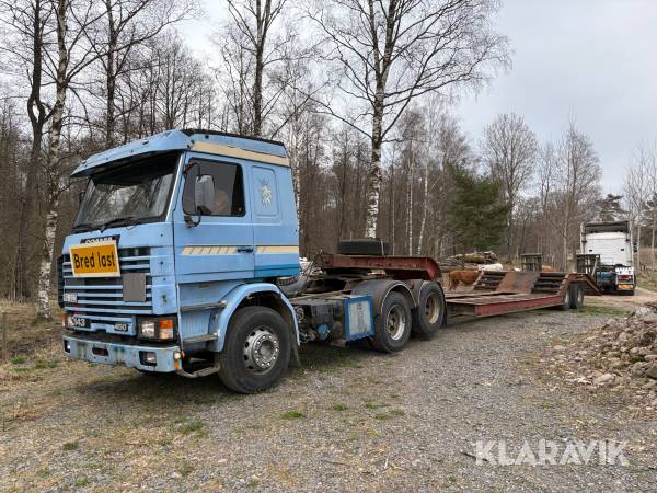 A-Traktor Scania 143 450 6x2 med maskintrailer