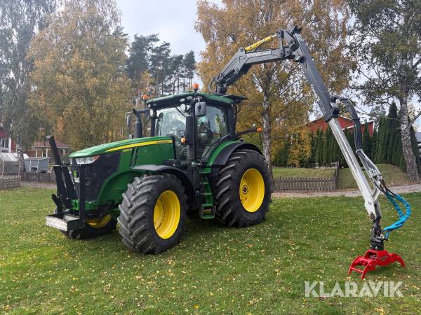 Traktor med kran John Deere 7290R