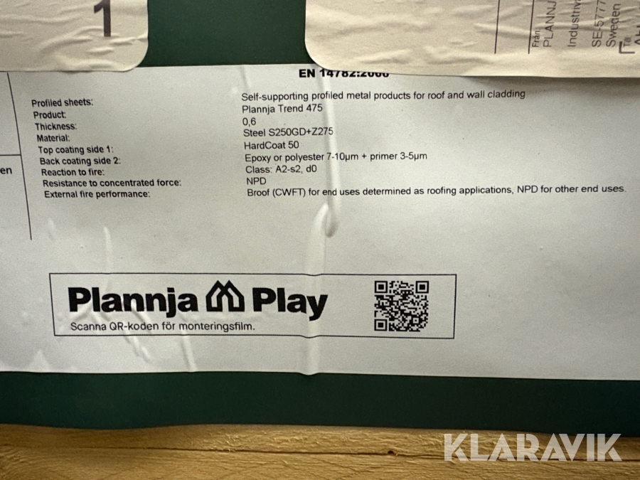 Komplett Plåttak Plannja Trend 475 0,6 stil typ D ca 180m3 svart