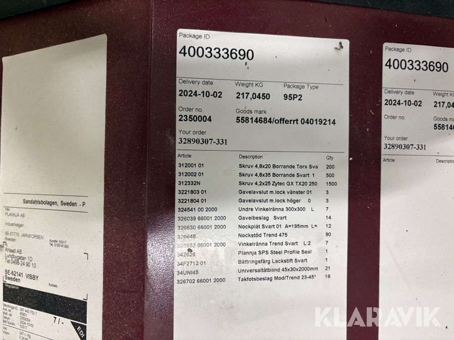 Komplett Plåttak Plannja Trend 475 0,6 stil typ D ca 180m3 svart