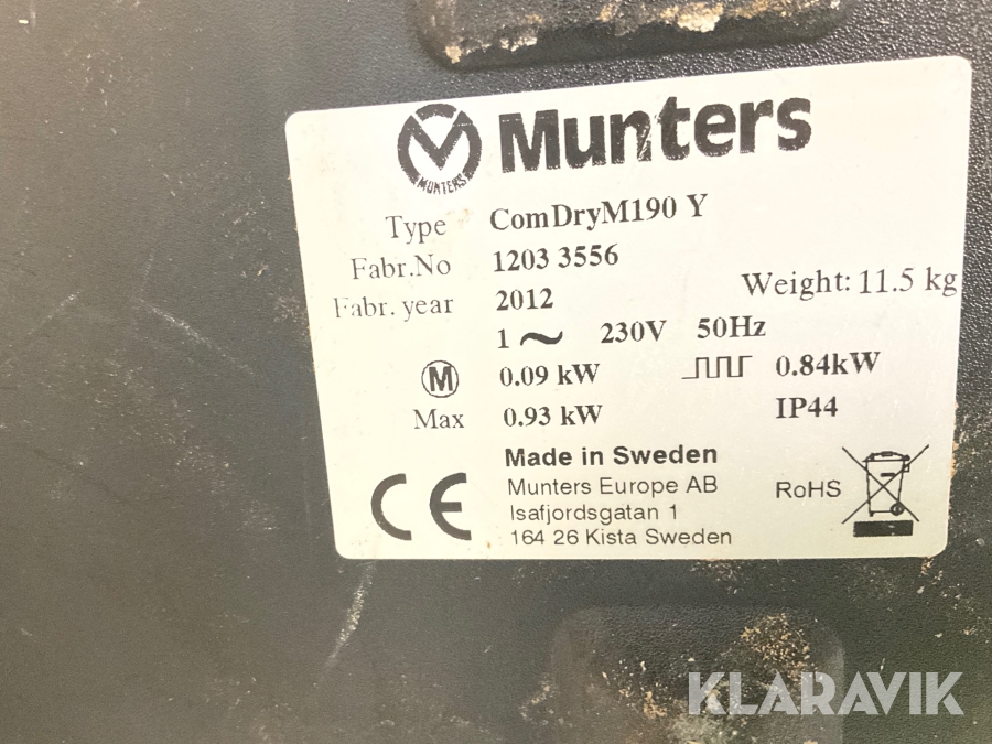 Avfuktare 6st Munters ComDry M190Y