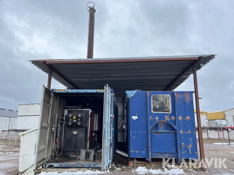 Flispanna i container med flisförråd Lekea 200 kW