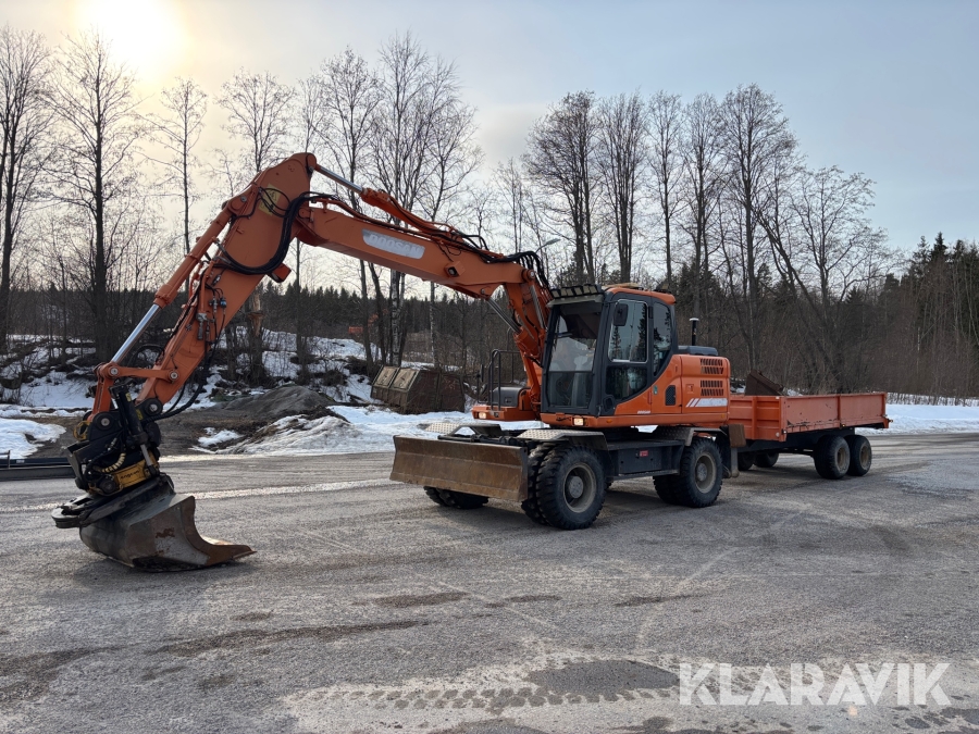 Hjulgrävare Doosan DX160W-3 med vagn, redskap, tiltrotator & grävsystem