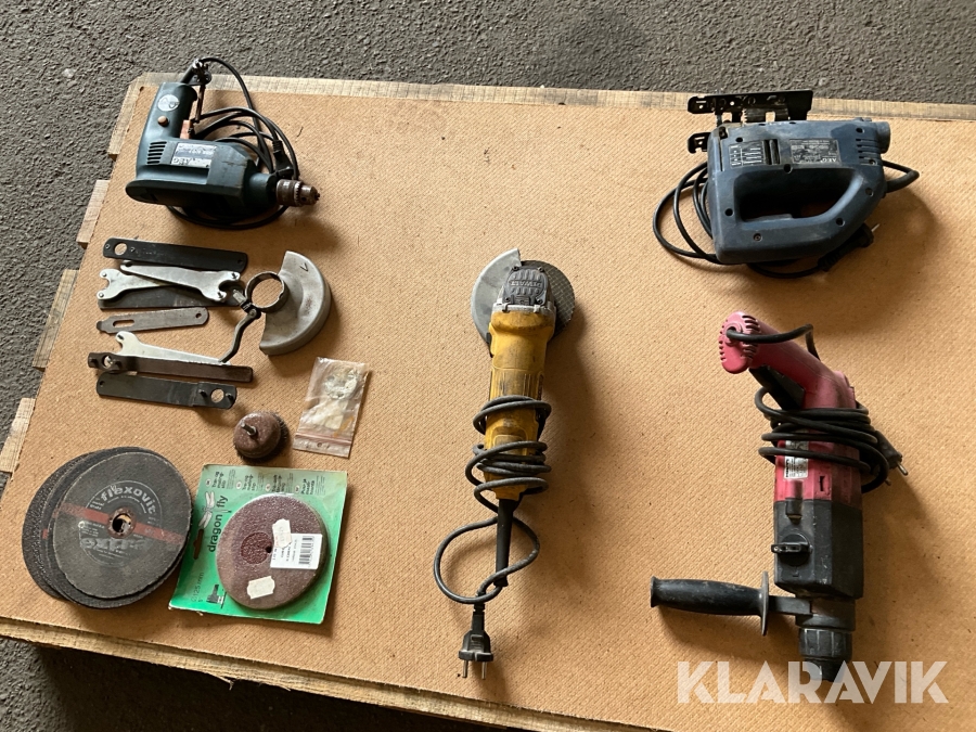 Borrmaskin, slagborrmaskin, vinkelslip och sticksåg