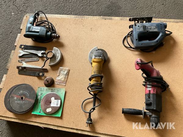 Borrmaskin, slagborrmaskin, vinkelslip och sticksåg