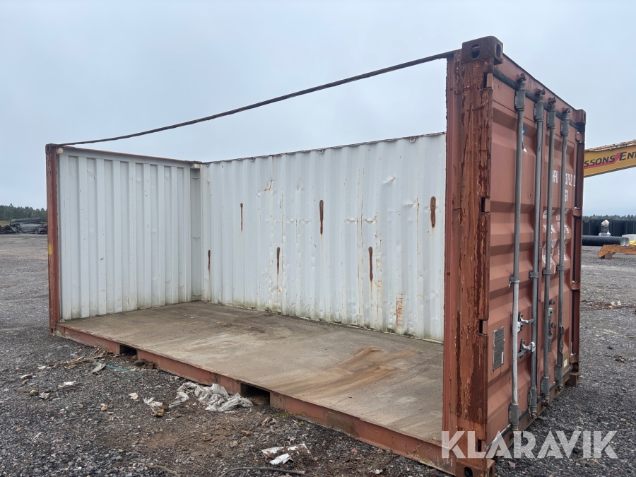 Container 20 fot med uppsågad långsida