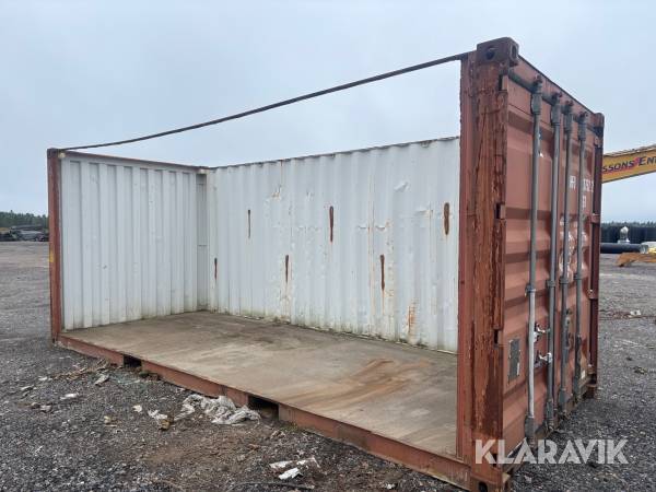 Container 20 fot med uppsågad långsida