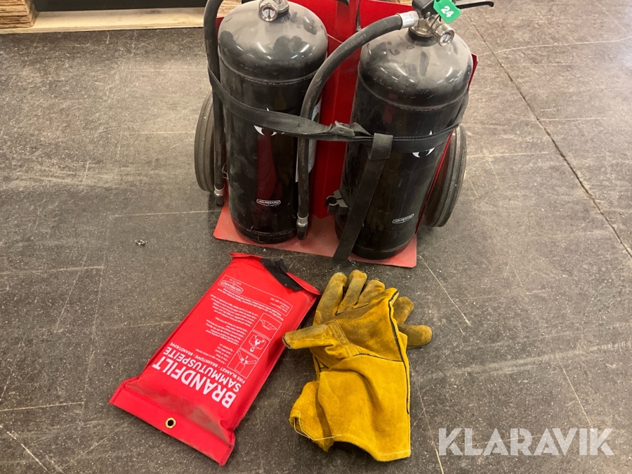 Brandsläckarvagn Housegard med handskar och brandfilt