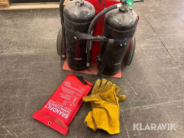 Brandsläckarvagn Housegard med handskar och brandfilt